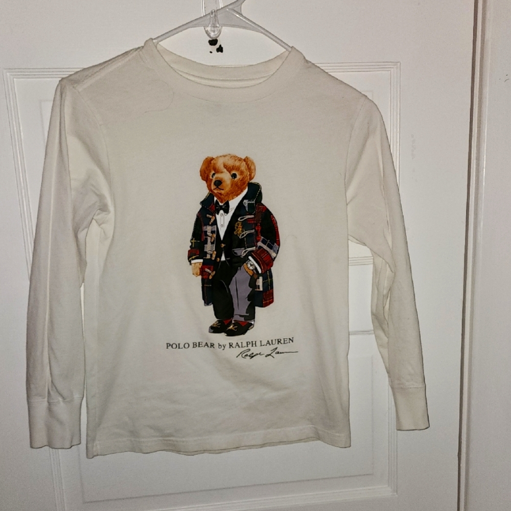 Boys Ralph Lauren Polo Bear Long Sleeve Shirt - White